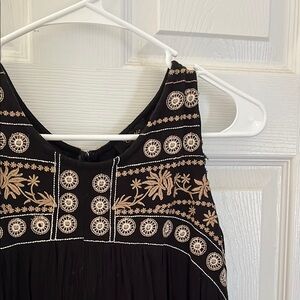 Black Sleeveless Dress with Embroidered Details
